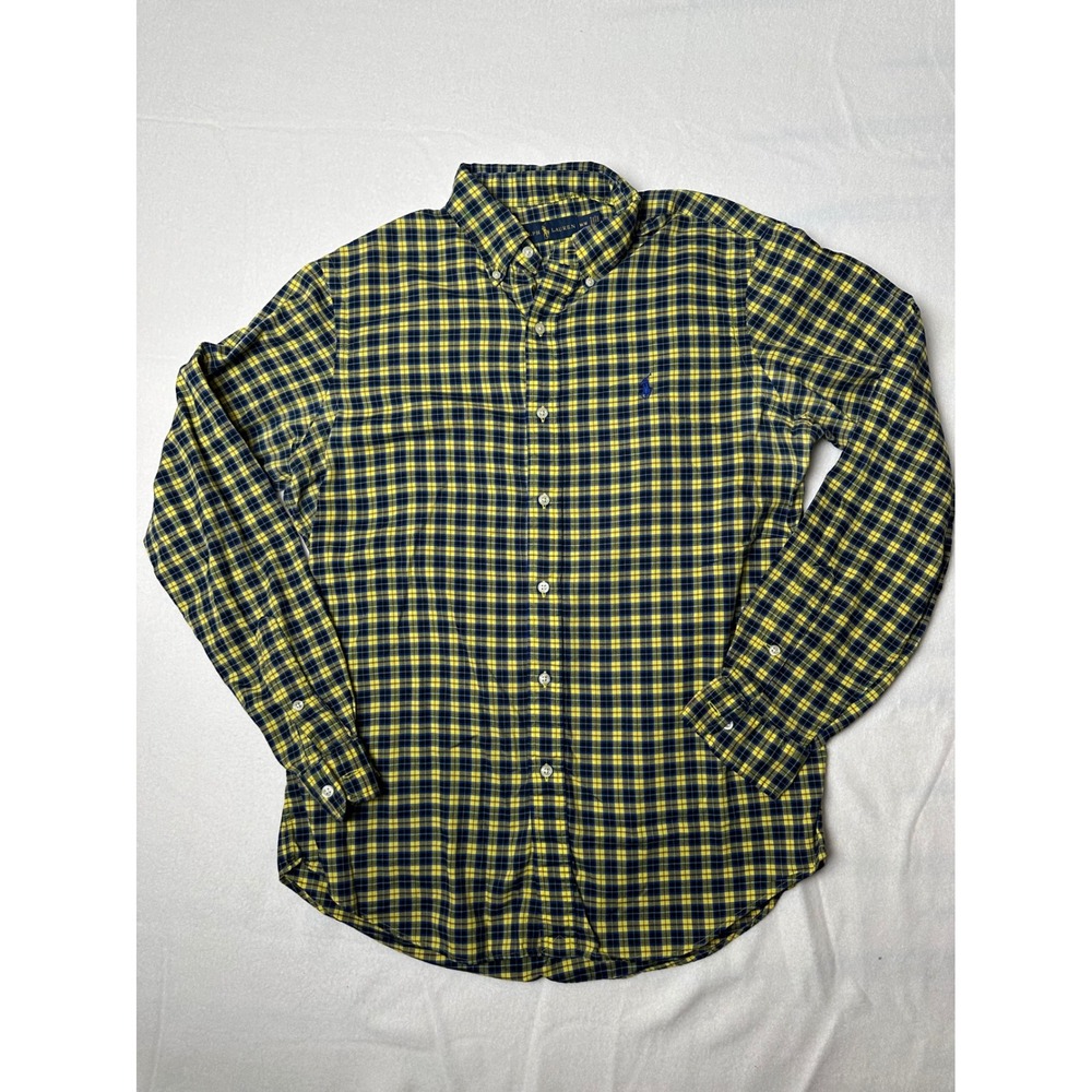 Ralph Lauren Plaid Button Down Shirt Mens Medium Yellow Blue
